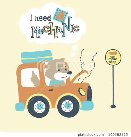 Funny owl cartoon on car broke down, vector cartoon illustration Funny owl cartoon on car broke down, vector cartoon illustration 140368515