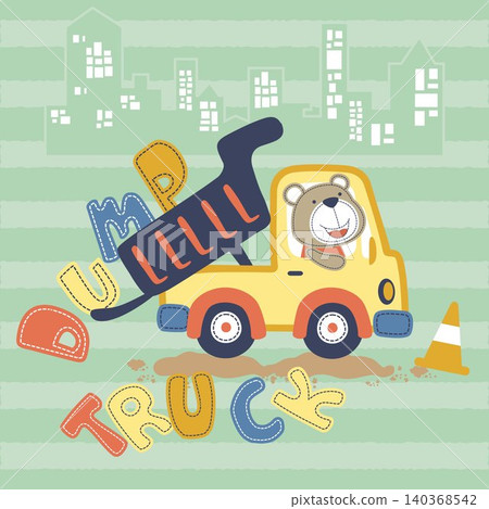 cute bear driving dump truck on buildings background, vector cartoon illustration cute bear driving dump truck on buildings background, vector cartoon illustration 140368542