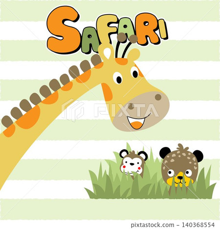 vector cartoon of funny giraffe with leopard and monkey vector cartoon of funny giraffe with leopard and monkey 140368554