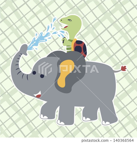 Funny turtle ride on elephant, vector cartoon illustration 140368564