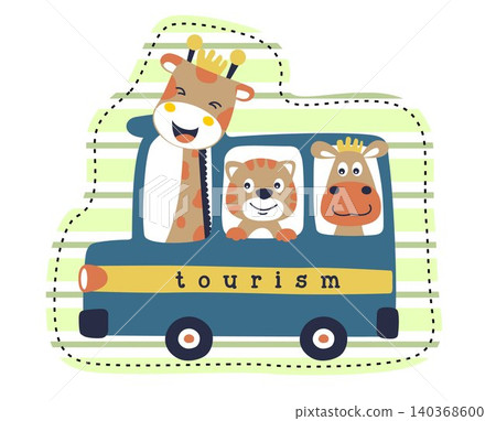 funny animals on car, vector cartoon illustration funny animals on car, vector cartoon illustration 140368600