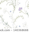 Romantic floral seamless pattern. Hand drawn watecolor illustration flowers - cornflower, phlox. Repeat ornament delicate blue and violet wildflowers and herbs 140368688