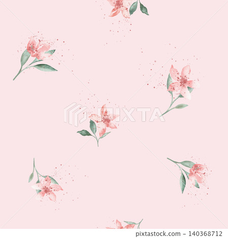 Watercolor set of pink flowers spots with small splashes and green leaves. Hand drawn illustration buds on isolated white background. Soft pastel iridescent watercolors. Watercolor set of pink flowers spots with small splashes and green leaves. Hand drawn illustration buds on isolated white background. Soft pastel iridescent watercolors. 140368712