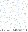 Watercolor seamless pattern with illustration green leaves and light blue forget-me-nots. Wildflowers herbs flowers. Wedding invites, fashion, prints, backgrounds. Mono floral pattern 140368714