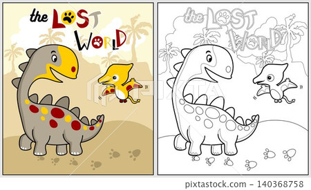 Funny dinosaurs cartoon vector, coloring page or book Funny dinosaurs cartoon vector, coloring page or book 140368758
