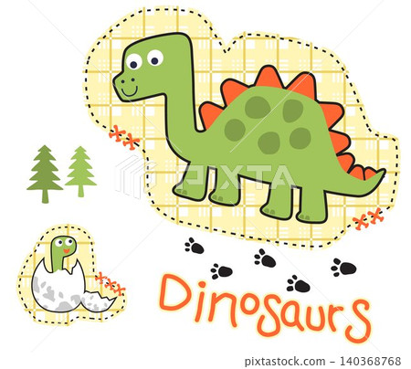 Funny dinosaur with its hatched egg, cartoon vector illustration Funny dinosaur with its hatched egg, cartoon vector illustration 140368768