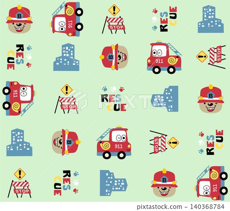 Vector cartoon of cute bear with firefighter element pattern Vector cartoon of cute bear with firefighter element pattern 140368784