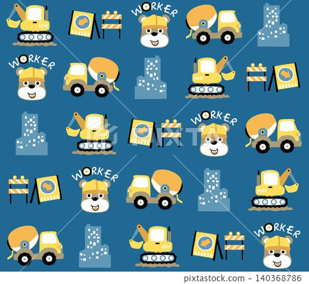 seamless vector pattern of construction element with cute bear 140368786