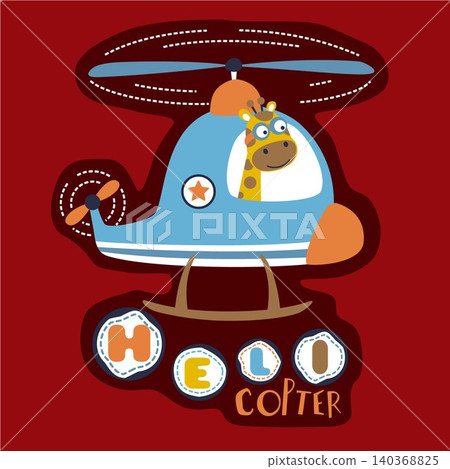 Funny giraffe on helicopter, vector cartoon illustration Funny giraffe on helicopter, vector cartoon illustration 140368825