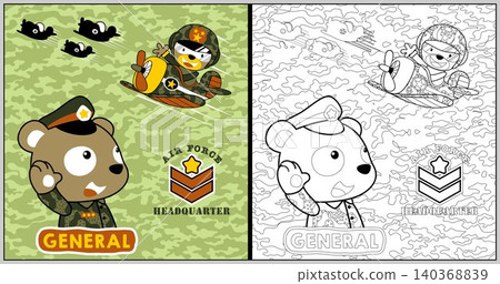 vector cartoon of funny bear with fighter jet on camouflage background, coloring book or page vector cartoon of funny bear with fighter jet on camouflage background, coloring book or page 140368839