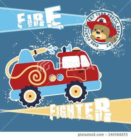 Vector illustration of firetruck cartoon with funny bear 140368855