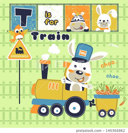 funny rabbit on steam train with friends, vector cartoon illustration funny rabbit on steam train with friends, vector cartoon illustration 140368862