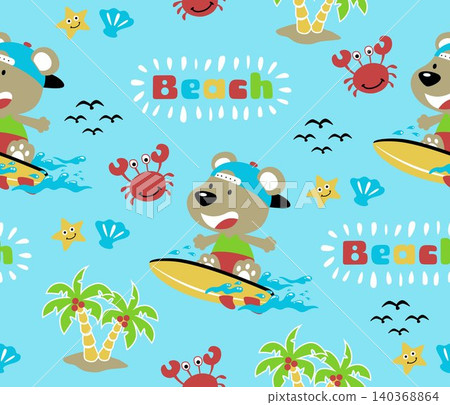 vector seamless pattern of cartoon bear in surfing with beach elements vector seamless pattern of cartoon bear in surfing with beach elements 140368864