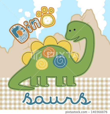 Funny dinosaur cartoon vector on volcanoes background Funny dinosaur cartoon vector on volcanoes background 140368876