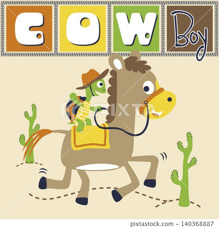 funny turtle riding horse, vector cartoon illustration 140368887