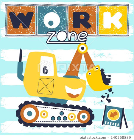 funny construction vehicle, vector cartoon illustration funny construction vehicle, vector cartoon illustration 140368889