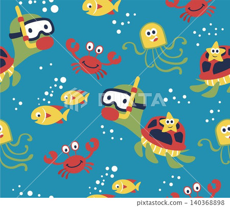 seamless pattern vector of funny marine animals cartoon seamless pattern vector of funny marine animals cartoon 140368898