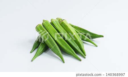 Fresh okra cutouts arranged on a white background (stock photos) Fresh okra cutouts arranged on a white background (stock photos) 140368997