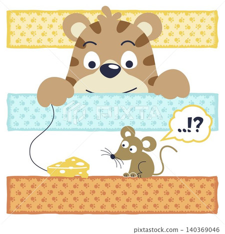 Vector cartoon illustration of little mouse on cats trap 140369046