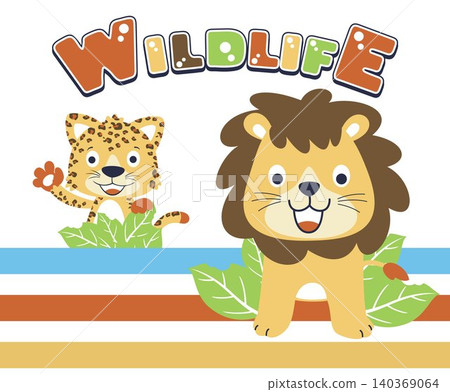 Vector cartoon illustration, funny lion with leopard Vector cartoon illustration, funny lion with leopard 140369064