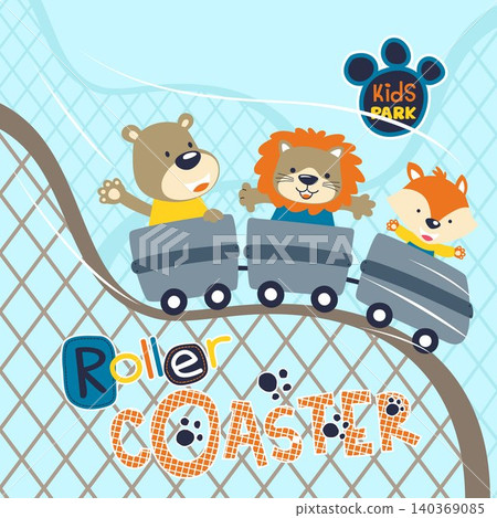Vector cartoon of funny animals on roller coaster Vector cartoon of funny animals on roller coaster 140369085