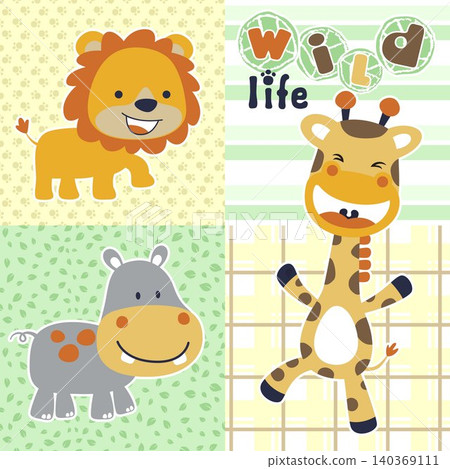vector cartoon of happy animals on ornament background 140369111