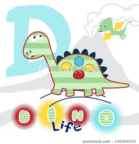 vector cartoon of funny dinosaurs on volcano eruption background vector cartoon of funny dinosaurs on volcano eruption background 140369120