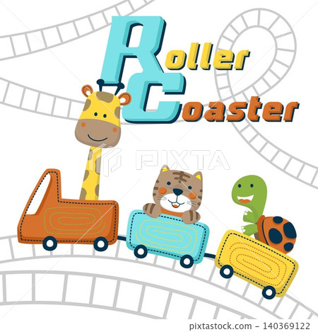 Vector cartoon of cute animals on roller coaster Vector cartoon of cute animals on roller coaster 140369122