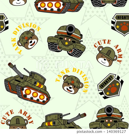 seamless pattern vector of armored vehicles cartoon with funny bear soldiers seamless pattern vector of armored vehicles cartoon with funny bear soldiers 140369127