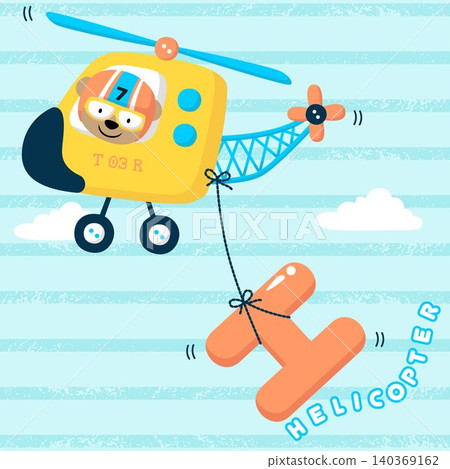 Funny bear pilot on helicopter pulling H letter, vector cartoon illustration Funny bear pilot on helicopter pulling H letter, vector cartoon illustration 140369162