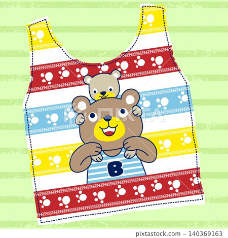 Vector cartoon of funny bear carrying it cub in kids t shirt pattern Vector cartoon of funny bear carrying it cub in kids t shirt pattern 140369163
