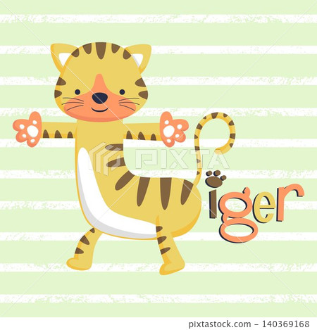 Funny tiger cartoon shaped T letter Funny tiger cartoon shaped T letter 140369168