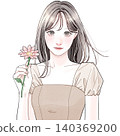 Woman holding a single flower - Brown 140369200