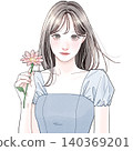Woman holding a single flower - Blue 140369201