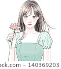 Woman holding a single flower - light blue 140369203