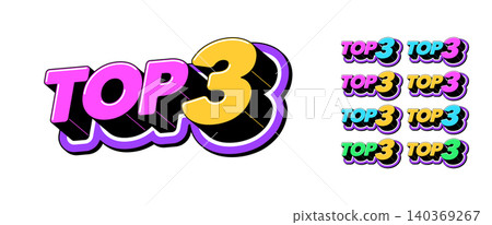 Top 3 rating, text icon set. Text top 3 in 3D style, best choice list, winner review, leader chart. Top3 tag, rank number with isometric letters for graphic design in pop art style, vector set Top 3 rating, text icon set. Text top 3 in 3D style, best choice list, winner review, leader chart. Top3 tag, rank number with isometric letters for graphic design in pop art style, vector set 140369267
