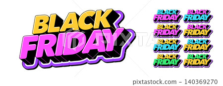 Black Friday deal, text icon set for promotion. Text Black Friday in 3D style, special promo discount event and sale week. Black Friday tag for shops, isometric title in pop art style, vector set Black Friday deal, text icon set for promotion. Text Black Friday in 3D style, special promo discount event and sale week. Black Friday tag for shops, isometric title in pop art style, vector set 140369270