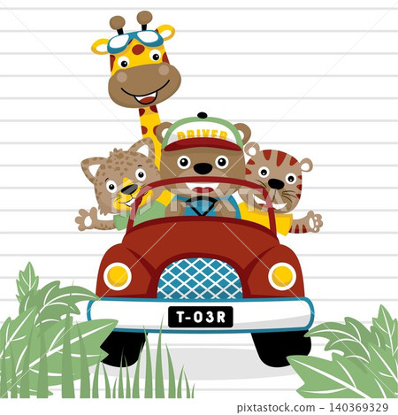 Vector illustration of funny animals cartoon on red truck Vector illustration of funny animals cartoon on red truck 140369329