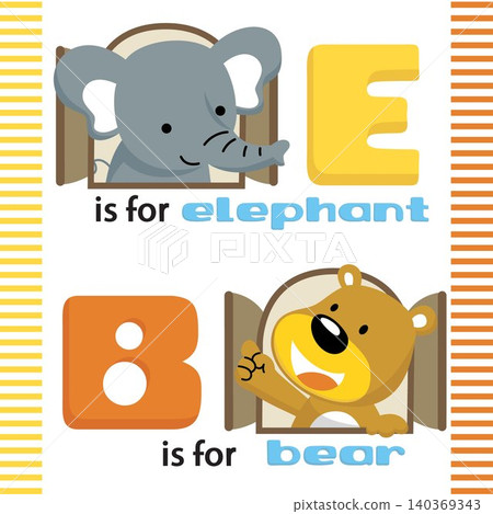 Vector illustration of cartoon animals in opened window, bear and elephant cartoon Vector illustration of cartoon animals in opened window, bear and elephant cartoon 140369343