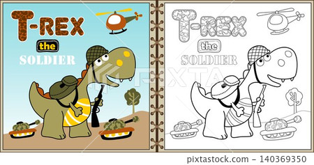 Dino army cartoon vector with soldier equipment, military elements cartoon, coloring book or page Dino army cartoon vector with soldier equipment, military elements cartoon, coloring book or page 140369350