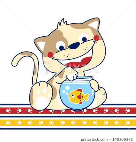 Vector of funny cat cartoon vector with fish on a jar Vector of funny cat cartoon vector with fish on a jar 140369378