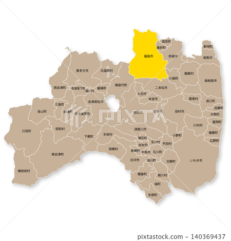 Map of Fukushima Prefecture and Fukushima City Map of Fukushima Prefecture and Fukushima City 140369437