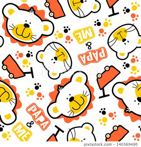 seamless vector pattern of lion family cartoon, animals trail, cart seamless vector pattern of lion family cartoon, animals trail, cart 140369480