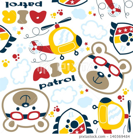 Seamless vector pattern of funny bear with helicopter, aircraft element cartoon 140369484