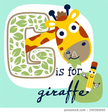 Cartoon vector of cute giraffe with funny pencil, learn to read animals name Cartoon vector of cute giraffe with funny pencil, learn to read animals name 140369485