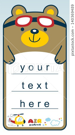 Animal cartoon vector character on card template, funny bear the helicopter pilot Animal cartoon vector character on card template, funny bear the helicopter pilot 140369489