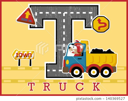 Cartoon vector of funny bear driving truck, industrial elements illustration on big T alphabet Cartoon vector of funny bear driving truck, industrial elements illustration on big T alphabet 140369527