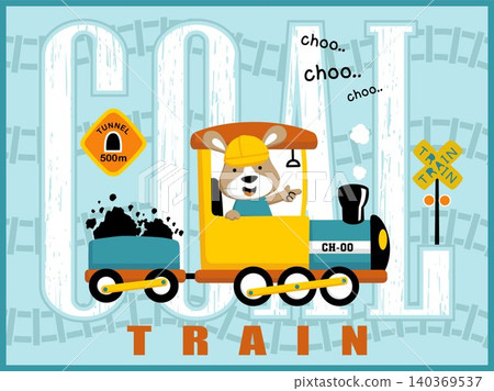 Cartoon vector of cute kangaroo on steam train, railroad elements on railway background Cartoon vector of cute kangaroo on steam train, railroad elements on railway background 140369537