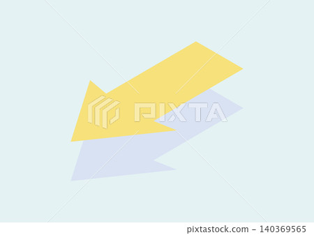 A design featuring a shadowed arrow pointing downwards to the left (yellow). A design featuring a shadowed arrow pointing downwards to the left (yellow). 140369565
