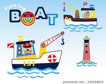 Cartoon vector of funny animals sailor on boat with crane, sailing element illustration Cartoon vector of funny animals sailor on boat with crane, sailing element illustration 140369622